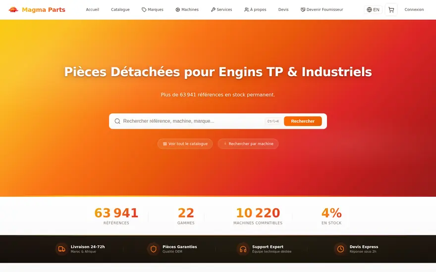 Page d'accueil du site Magma Parts