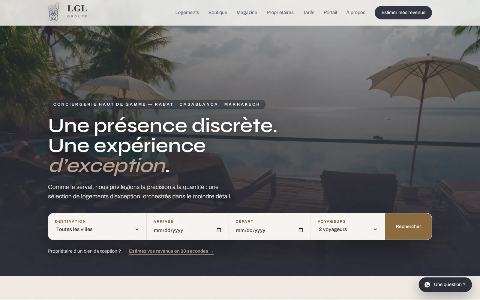 Page d'accueil du site LGL Conciergerie sur ordinateur