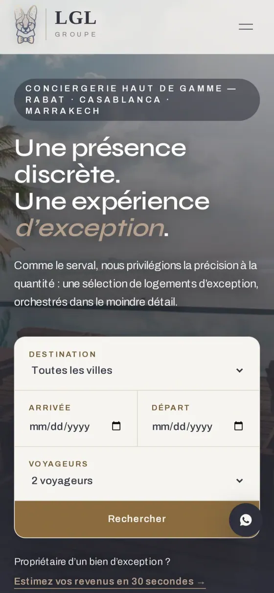 Le site LGL Conciergerie sur téléphone