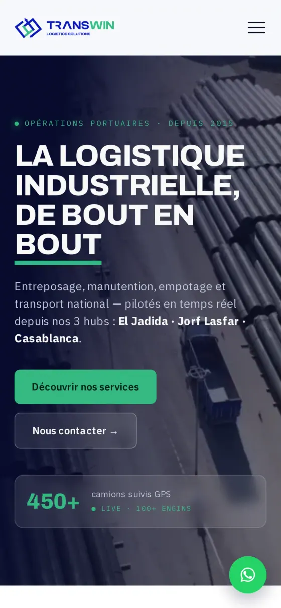 Le site Transwin sur téléphone